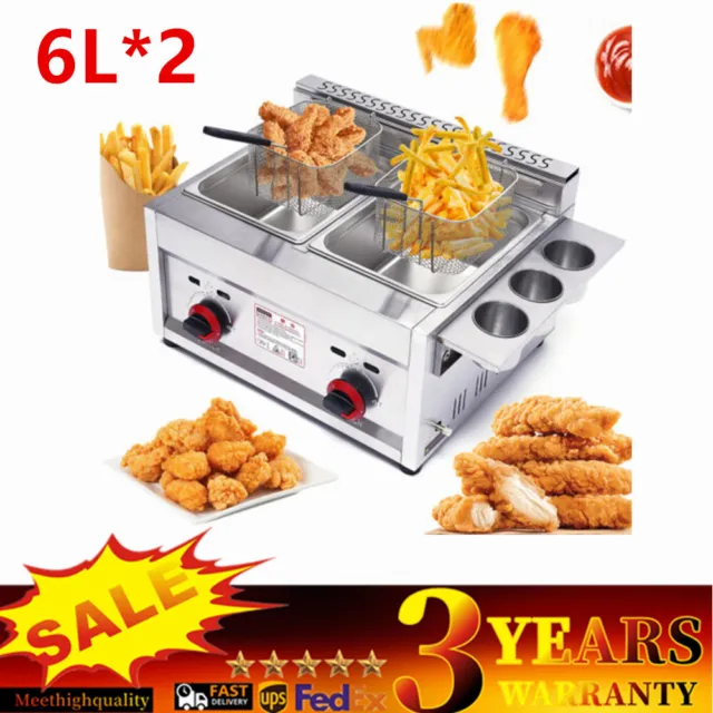 6L*2 Countertop Gas Fryer, Propane Deep Fryer With 2 Basket Large Capacity USA