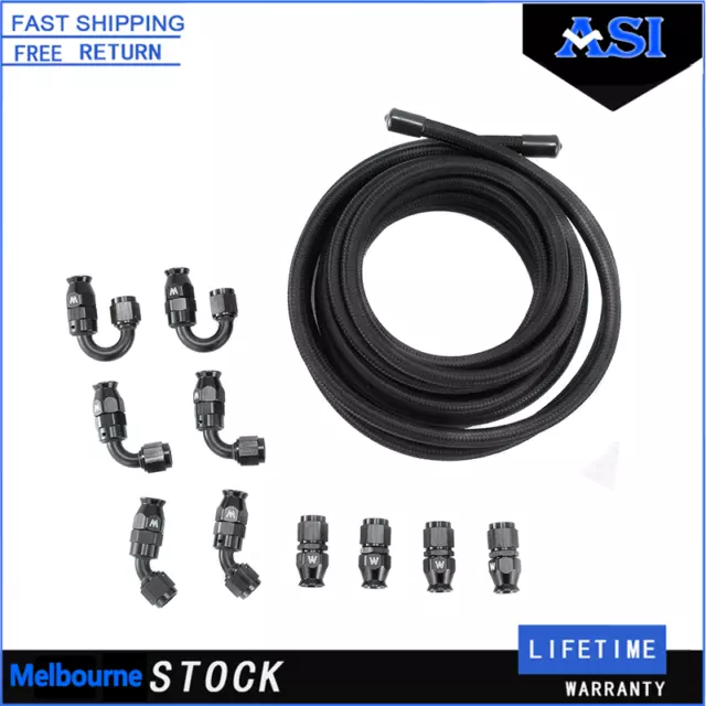 6AN E85 5M Stainless Steel Braided PTFE Fuel Line Hose Swivel Fittings Kit
