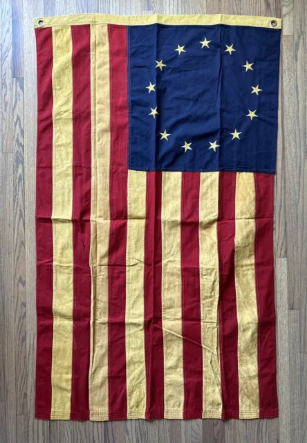 RARE VINTAGE 13 Star Betsy Ross American Flag 56x33 USA MADE Antique Old Canvas