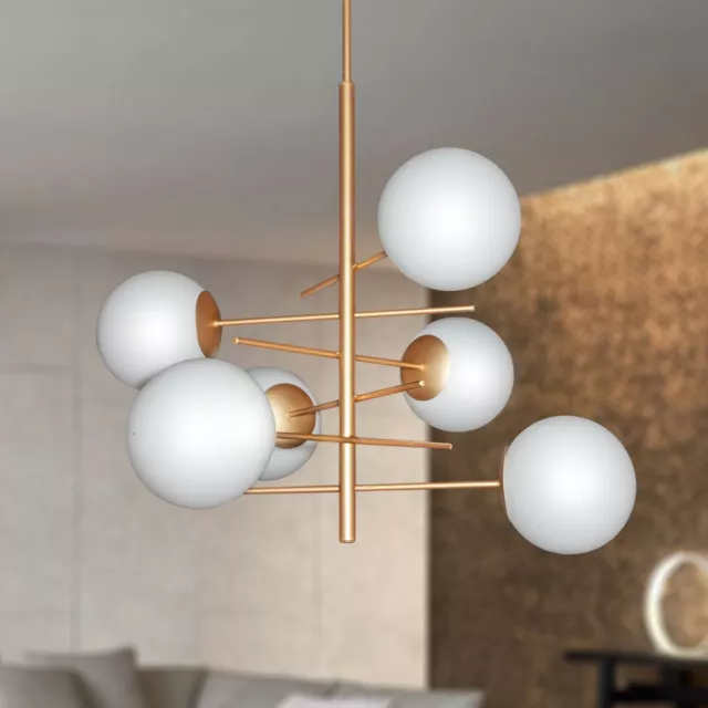 lampadario moderno 6 luci con sfere in vetro soffiato opaco Ø20 modello BOLLE