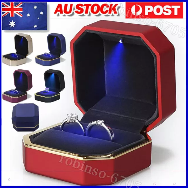 Luxury Ring Box Square Velvet Wedding Ring Case Jewelry Gift Box With LED Light