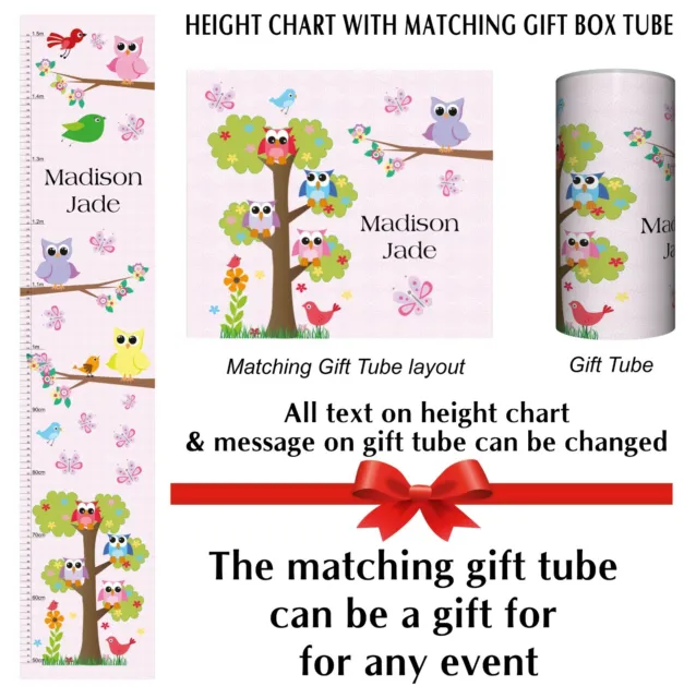 Personalised Height Growth Chart Owls & Birds Theme for Baby Girl or Child 2