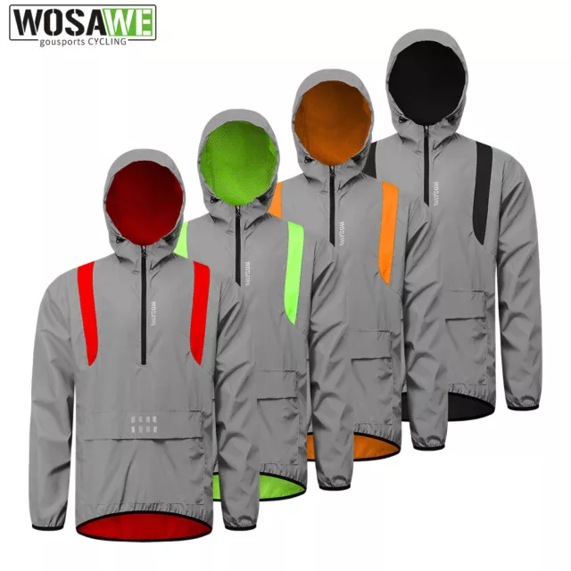 WOSAWE Cycling Full Reflective Hooded Jacket Windproof Waterproof  Windbreaker