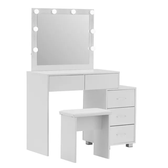 LED Light Vanity Dressing Table Set Bedroom Makeup Desk With Mirror Drawer Stool