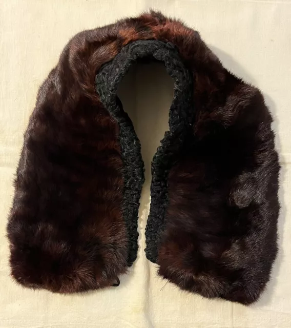Vtg Brown Fur Collar w/ Neck Black Curly Lamb Fabric
