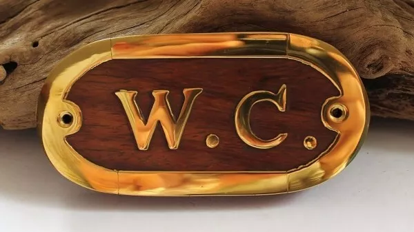 Türschild maritim  "W. C." ca. 10 x 5 x 1 cm aus  Holz & Messing