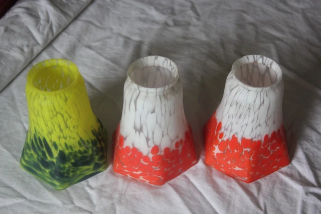 3 anciennes tulipes Clichy lustre lampe applique