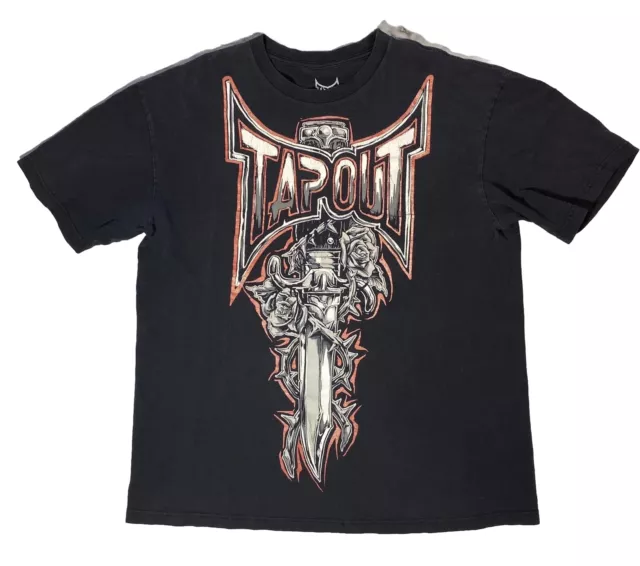 Tapout T Shirt Mens XL Black Y2K Grunge Goth Faded Roses Affliction Style