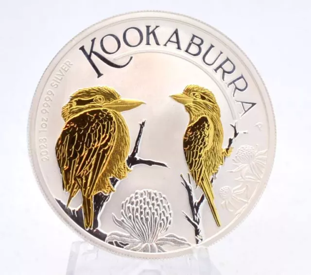 1 OZ Silber Kookaburra 2023 mit Goldapplikation