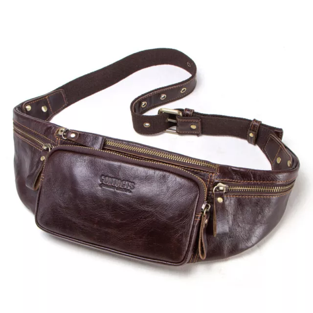 Genuine Leather Waist Bag Men Casual Fanny Pack Chest Pack Travel Crossbody Bag