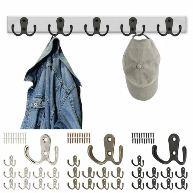 10pcs Hanging Metal Double Hook Clothes Hat Coat Robe Wall Door Hangers Hooks