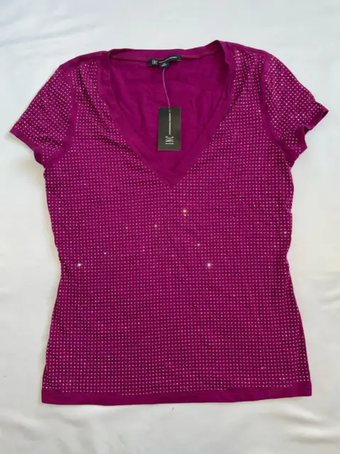 MSRP $50 Inc International Concepts Stud-Detail Cotton T-Shirt Purple Size XS