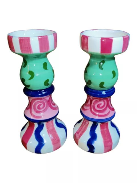 ✨ 2 VICKI CARROLL Candlestick Candle Holders Signed  10" Art Pottery