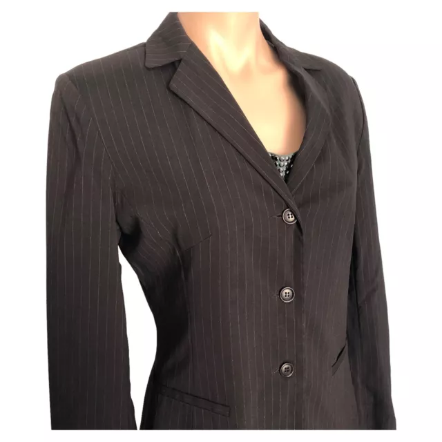 CUE CITY 2 Piece Pant Suit Set Dark Brown Pinstripe Corporate Size 8 Aust Made 2