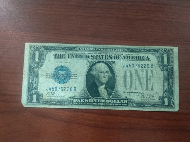 1928 B $1 Blue Seal "FUNNY BACK" One Dollar Silver Certificate VF Condition