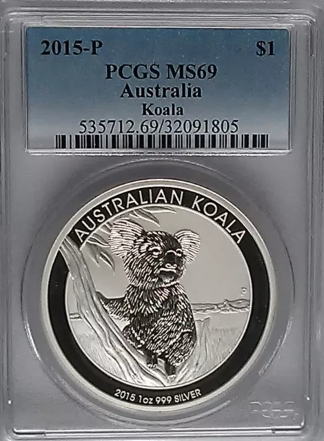 PCGS 2015-P Australia KOALA Bear $1 Dollar Coin MS69 Silver 1oz .999 Perth Mint