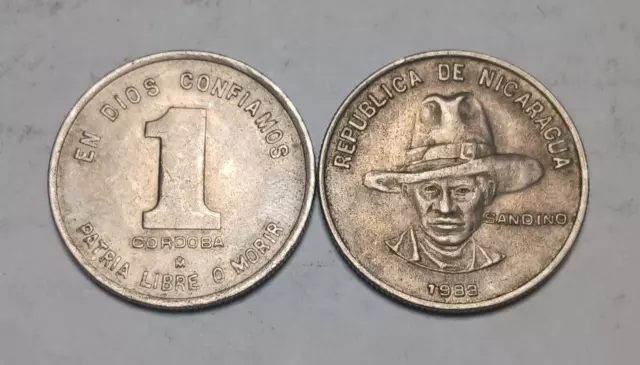1x 1983 Nicaragua 1 Cordoba - Copper-Nickel Coin - Sandino.