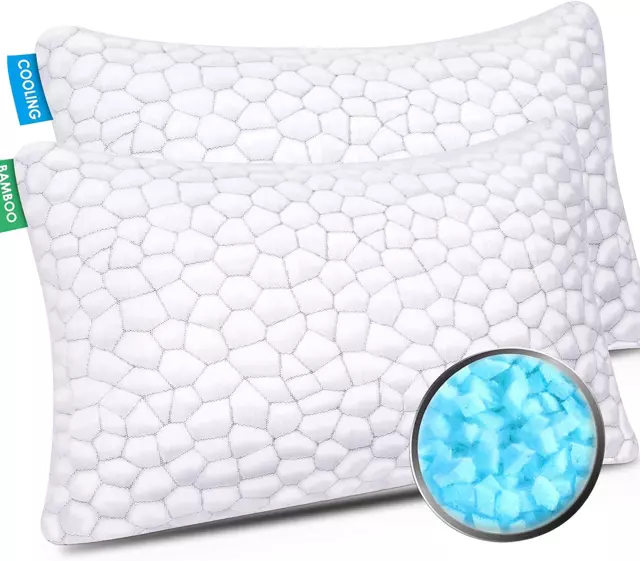 2 Pack Cooling BAMBOO Shredded Memory Foam Bed Sleeping Pillows Neck Pain 2