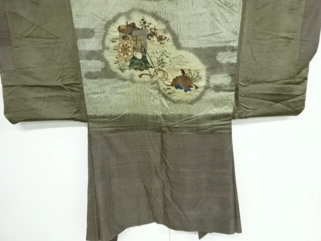 40748# Japanese Kimono / Antique Mens Haori / Itajime-Shibori / Doro Oshima Tsum