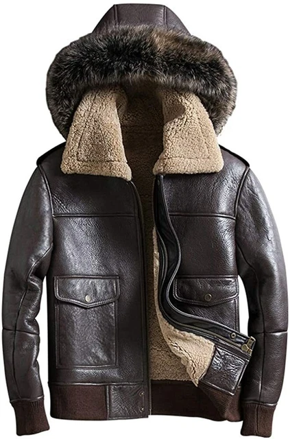 Veste Bomber Aviateur RAF En Cuir Véritable - Doublure Fausse Fourrure - Noir - Neuf Avec Étiquettes