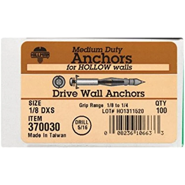 Hillman Drive Wall Anchors 1/8 D Xs Box / 100