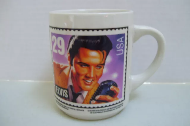 Vintage 1992 Collectible White Ceramic ELVIS Presley U S A Stamp Coffee Mug Cup