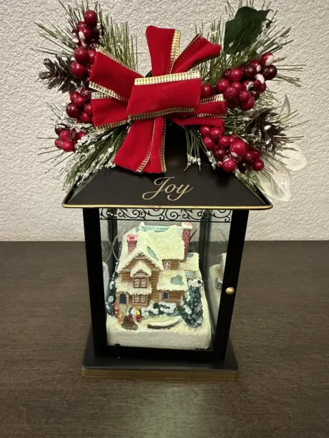 Bradford Exchange THOMAS KINKADE Christmas Illuminated Lantern with JOY with COA