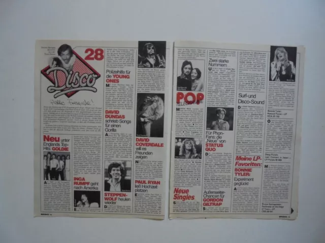 David Coverdale Debbie Harry Blondie Steppenwolf Gitte clippings Germany 1970s