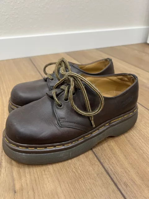 DR MARTENS VINTAGE Brown Leather Chunky Shoes UK 4 US 6 Made In England ...