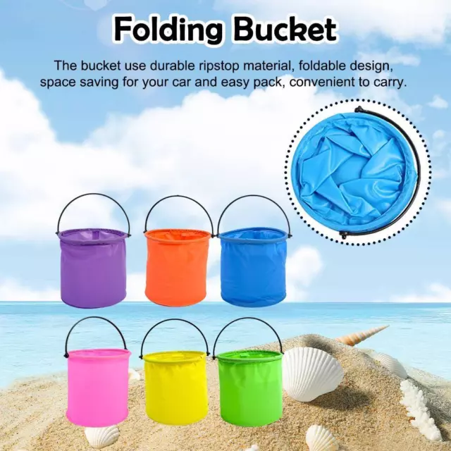 Portable Sand Play Bucket - Foldable Plastic Beach Toy Bucket poatable Toy H1M3
