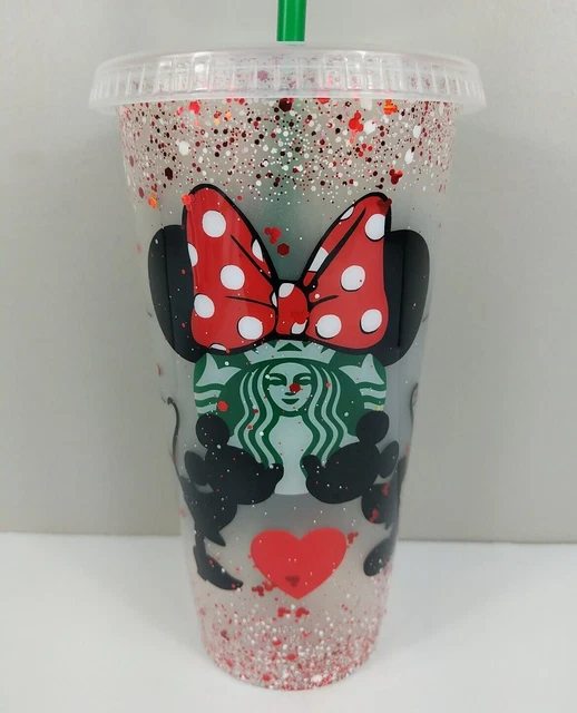 Rare: Mickey & Minnie Mouse Walt Disney World Starbucks Plastic Tumbler W/ Straw