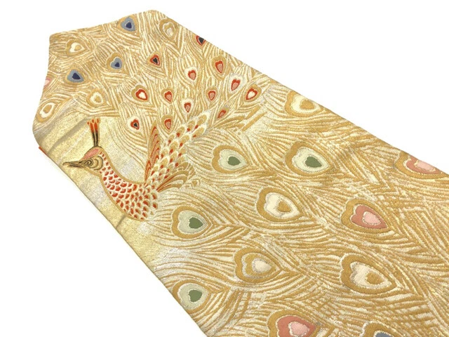 6536403: Japanese Kimono / Antique Nagoya Obi / Woven Peacock
