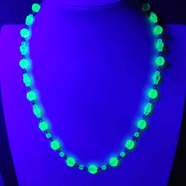 Vaseline Necklace Uranium Green Glass Czech Beads Vintage Jewelry Art Deco