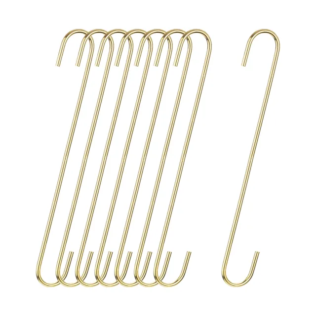 S Hanging Hooks, 12inch(300mm) Extra Long Steel Hanger, Gold Tone, 8Pcs