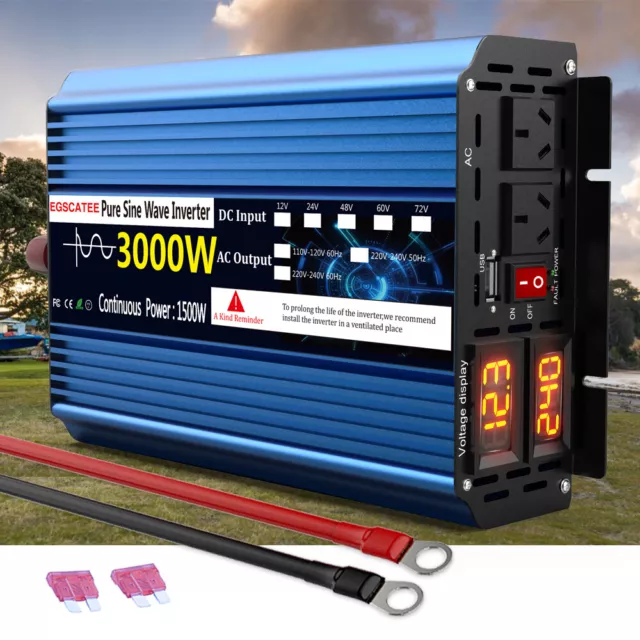 Power Inverter Pure Sine Wave 12V to 240V 1500W 3000W Car inverter USB travel RV