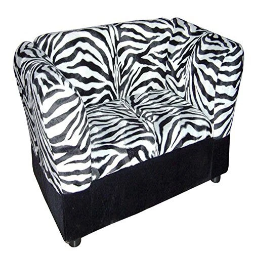 Zebra Print Pet Sofa Bed with Storage, 16.75", White/Black