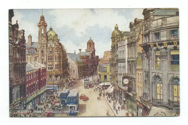 Newcastle upon Tyne Blackett Street Artist GW Blow Valentine's Postcard c.1940's