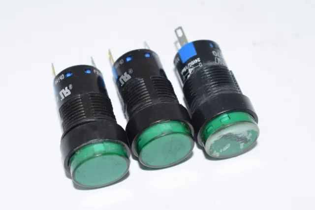 Lot of 3 Kacon K16-170 16 mm Green Pilot Lamp, Round, 24VDC LED