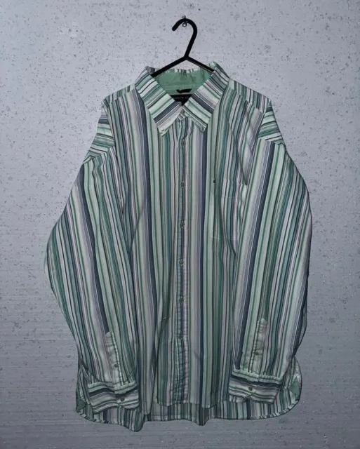 Men’s Vintage Tommy Hilfiger Green Striped Long Sleeve Button Up Shirt Size XL