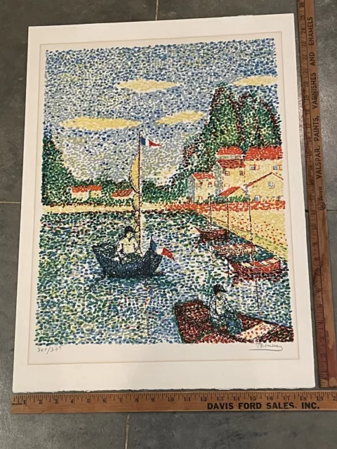 Lucia Fortuny Signed & Numbered Lithograph Mid Century Vintage Print Pointillism