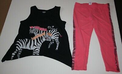 Used Gymboree Girls 2 Piece Outfit 12 Year Glitter Zebra Tunic Top & Leggings