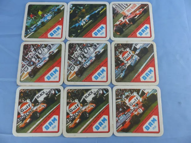 Lot de 9 sous-bock sous bock BAM PILS F1 FORMULE 1 ICKX STEWART BELTOISE de 1971