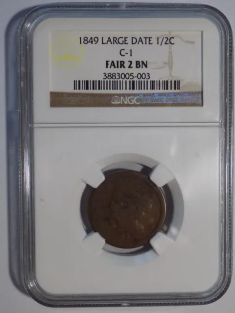 Lowball! - 1849 Large Date C-1 Half Cent - NGC FAIR 2 BN - Horribly Magnificent!