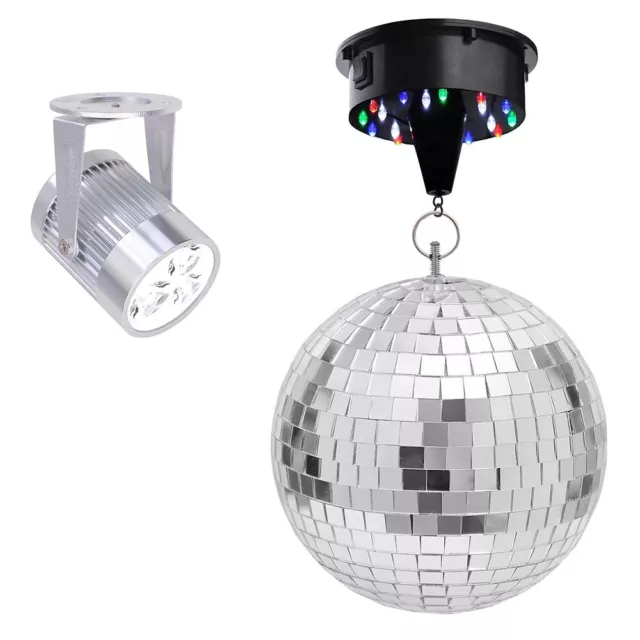 12" Mirror Disco Ball DJ White LED Stage Party Light Rotating Motor Spotlight