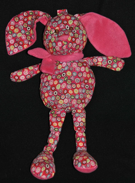 Peluche Doudou Lapin MY BABY SWEET Rose Echarpe Fushia Pois Fleur Coeur 35 Cm