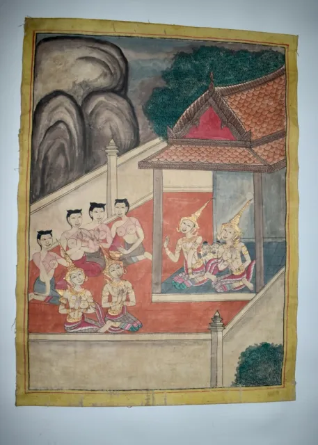 Antique Buddhist Painting on Cloth / Canvas from Thailand