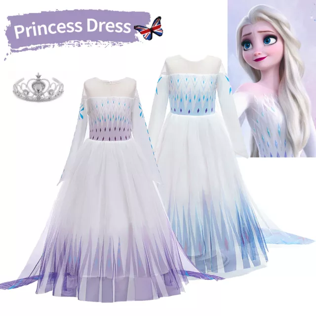 Girls Kids Princess Elsa Fancy Dress Cosplay Costume Party Birthday Outfit Proms