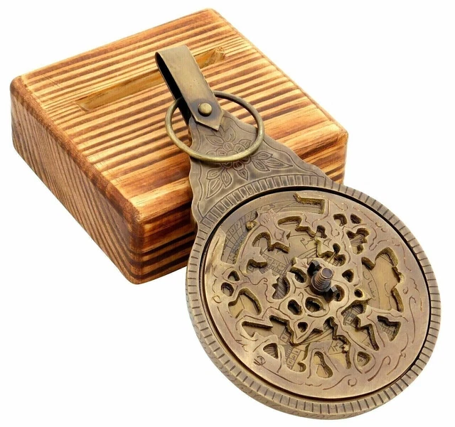 Vintage Antique Brass Engraved Astrolabe Arabic Islamic Calendar Handmade Decor