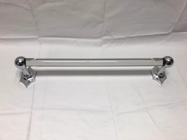 Antique 20" Glass Deco Towel Bar Hoegger Chrome Brass Ends Bathroom VTG 1916-22B