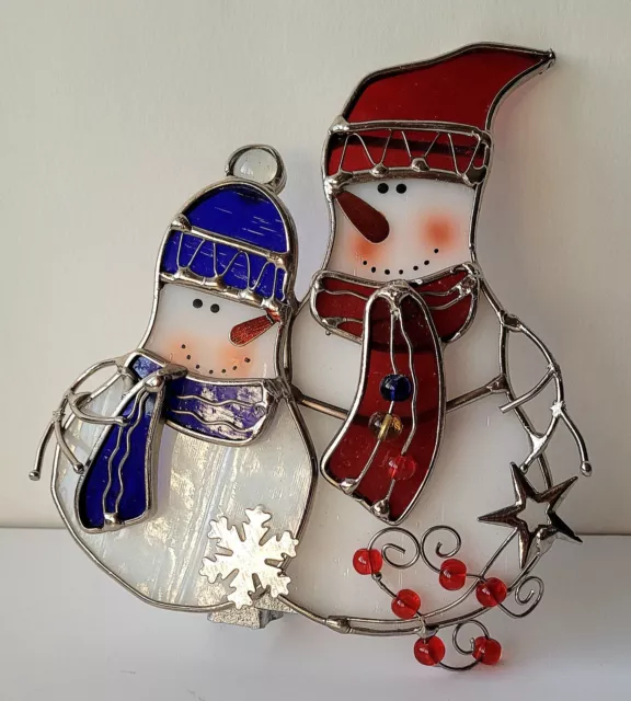 Stained Glass Snowmen Tea Light Votive Candle Clip On or Cover Christmas Holiday